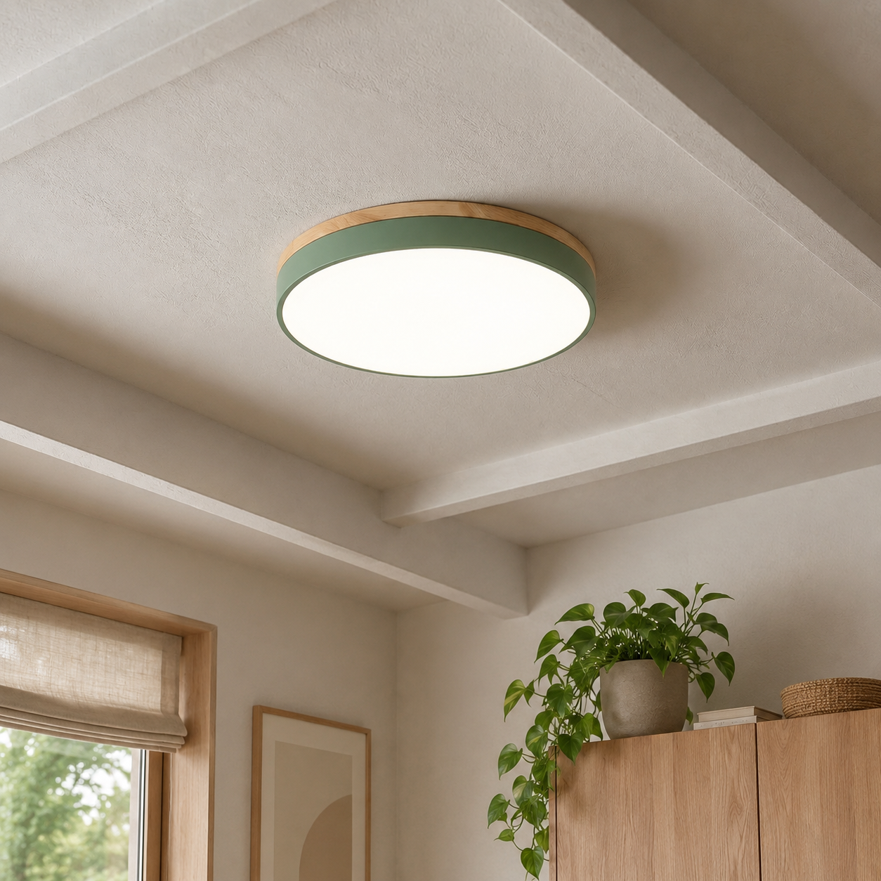 Round Wood Trim Flush Mount Ceiling Light