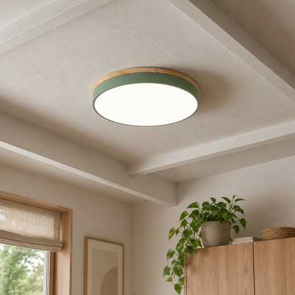 Round Wood Trim Flush Mount Ceiling Light