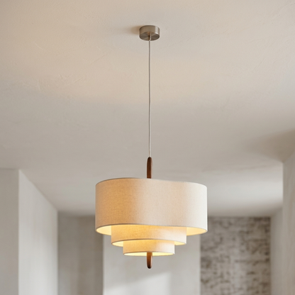 Japandi Cream Fabric Tiered Drum Pendant Light