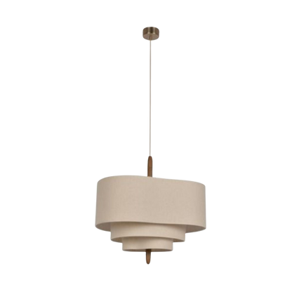 Japandi Cream Fabric Tiered Drum Pendant Light