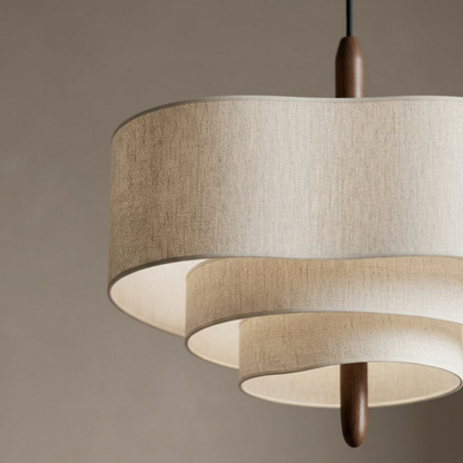 Japandi Cream Fabric Tiered Drum Pendant Light