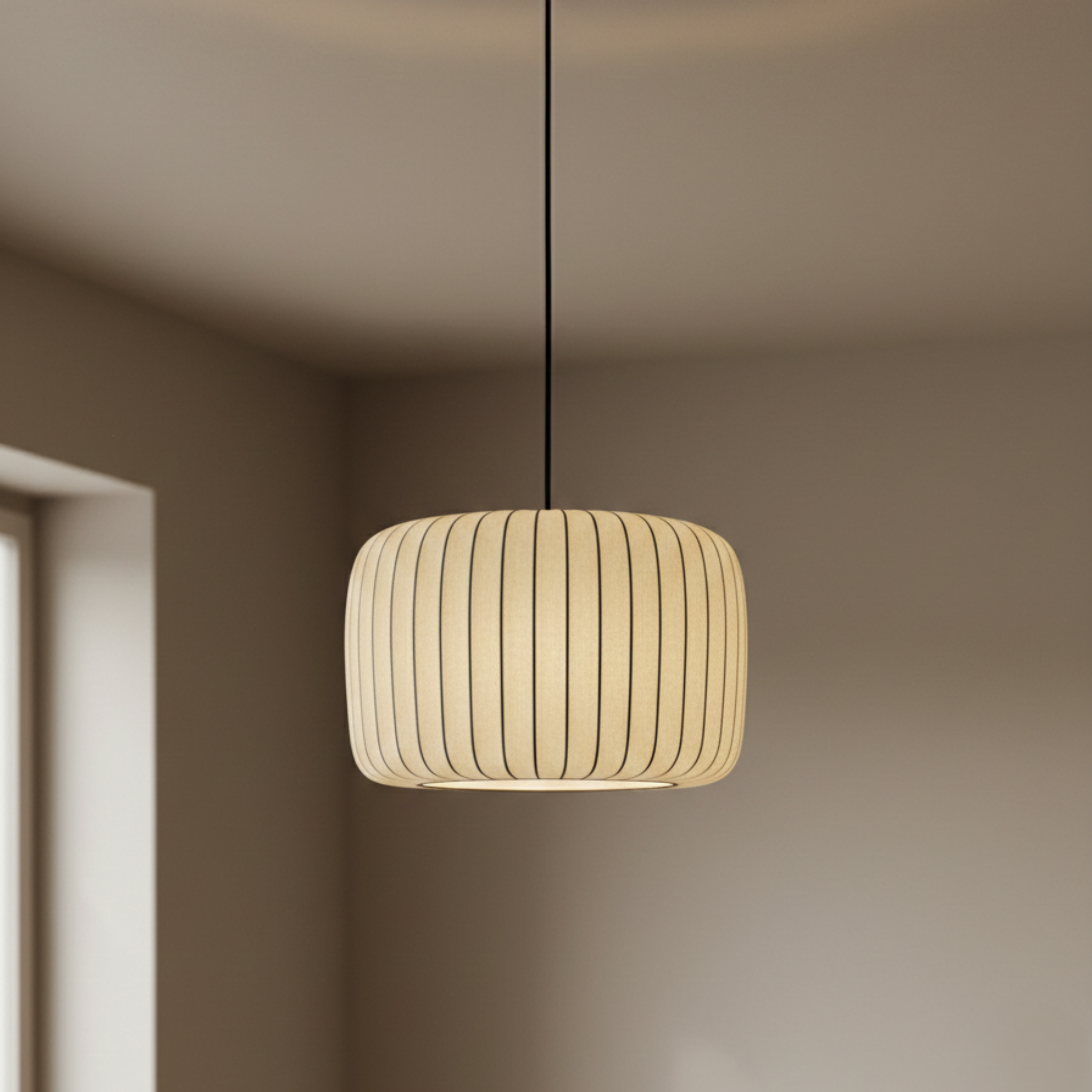 Japandi Pleated Cream Fabric Drum Pendant Light