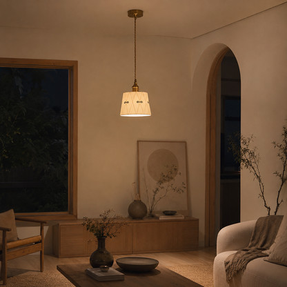 Japandi Retro Ceramic Pendant Light With Brass Fitting