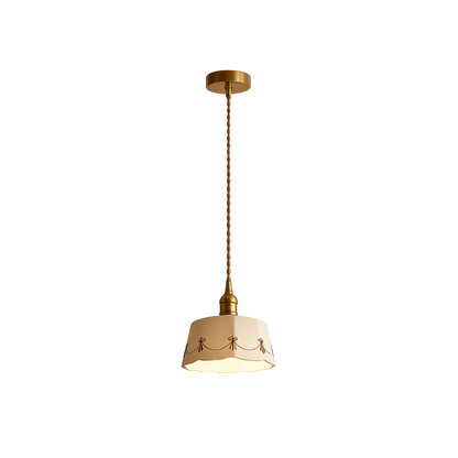 Japandi Retro Ceramic Pendant Light With Brass Fitting