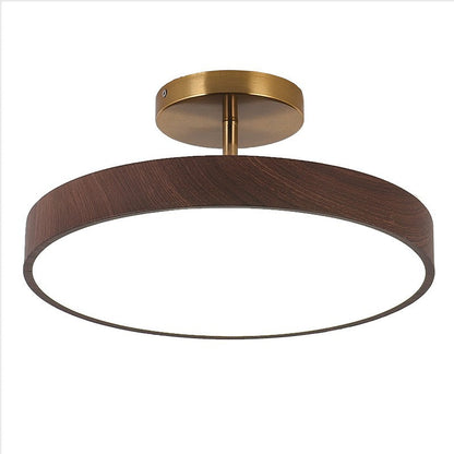 Japandi Wood Effect Round LED Semi Flush Mount Ceiling Light