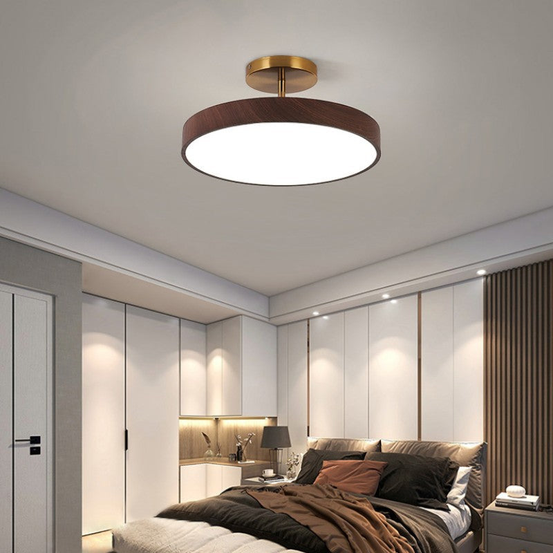 Japandi Wood Effect Round LED Semi Flush Mount Ceiling Light