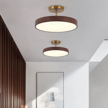 Japandi Wood Effect Round LED Semi Flush Mount Ceiling Light