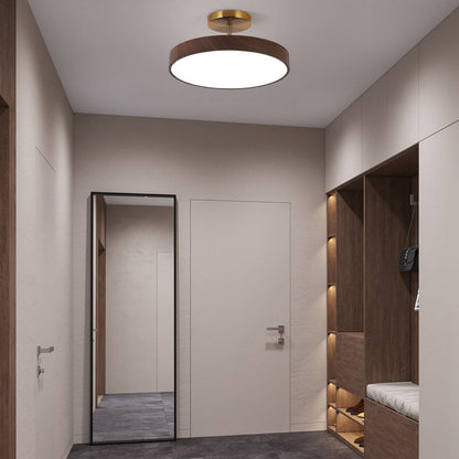 Japandi Wood Effect Round LED Semi Flush Mount Ceiling Light
