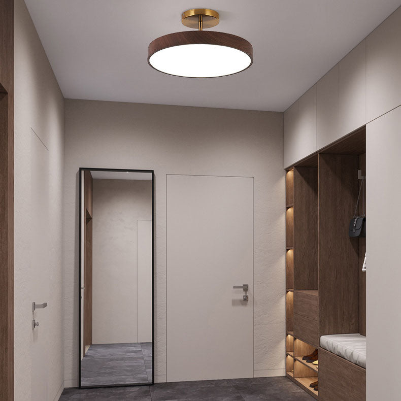 Japandi Wood Effect Round LED Semi Flush Mount Ceiling Light