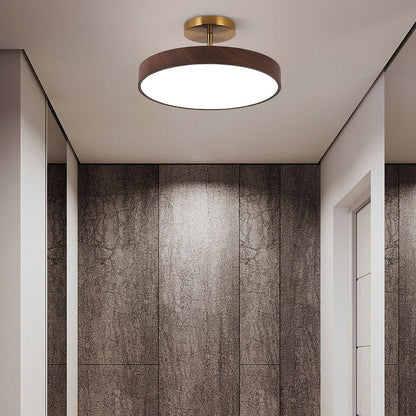 Japandi Wood Effect Round LED Semi Flush Mount Ceiling Light