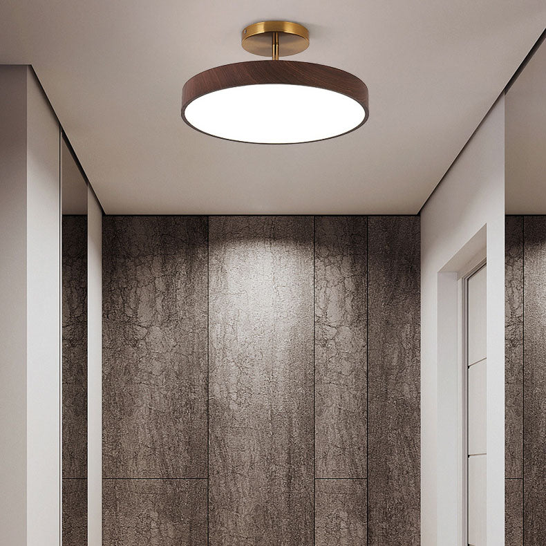 Japandi Wood Effect Round LED Semi Flush Mount Ceiling Light