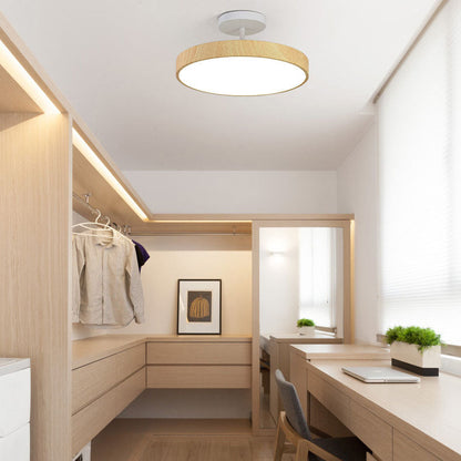 Japandi Wood Effect Round LED Semi Flush Mount Ceiling Light