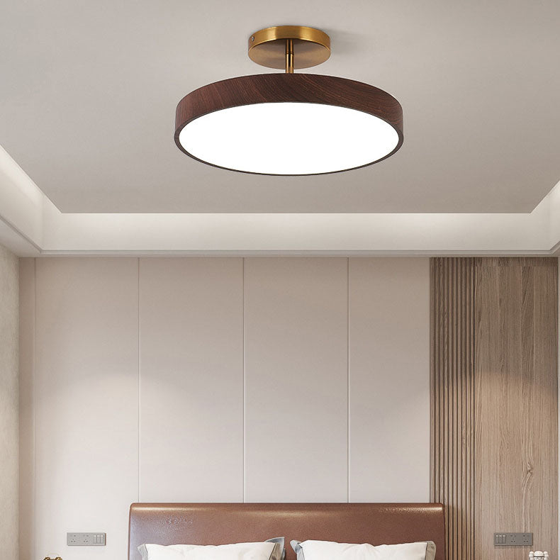 Japandi Wood Effect Round LED Semi Flush Mount Ceiling Light