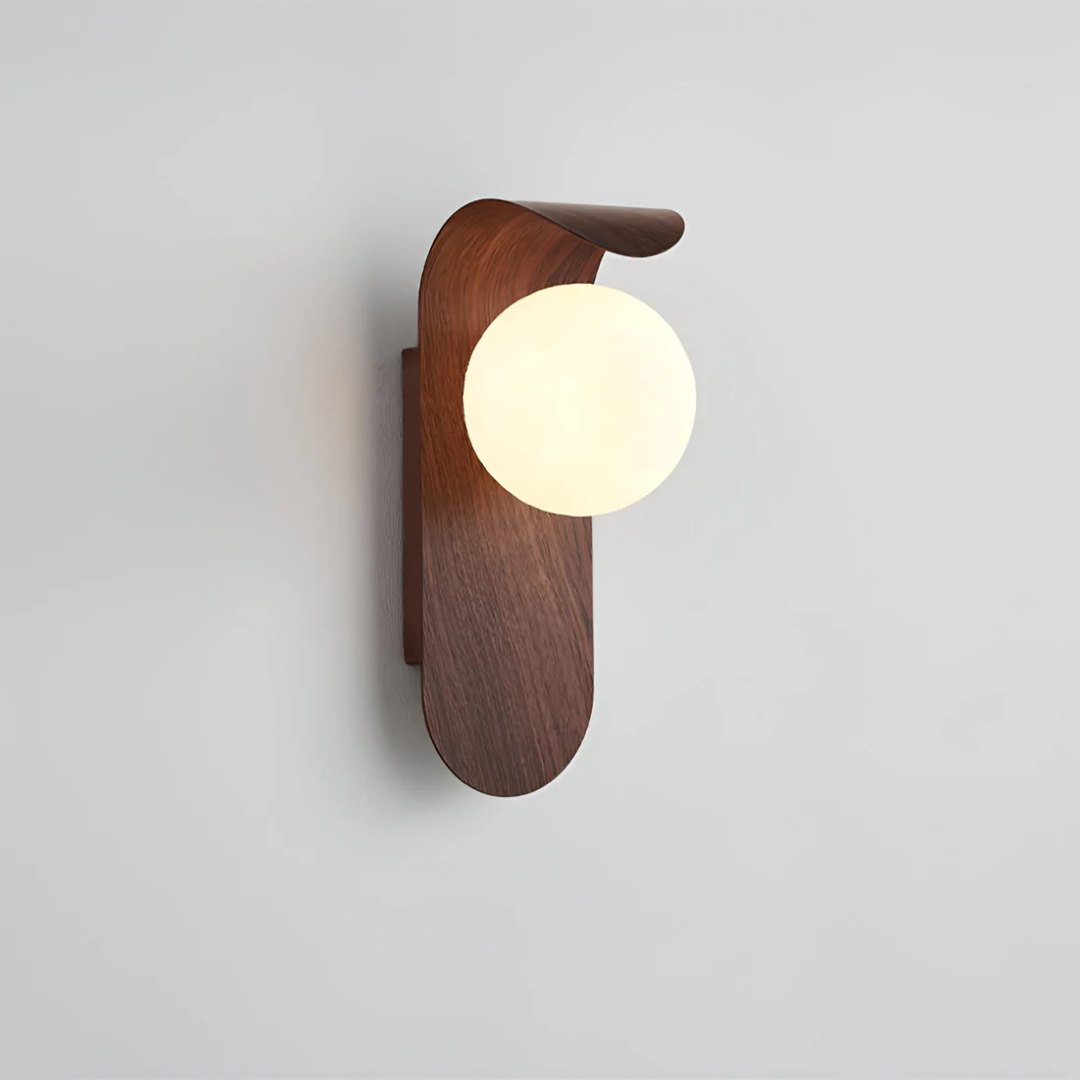 Japandi Wood Wall Sconce Round Globe Shade LED Wall Light