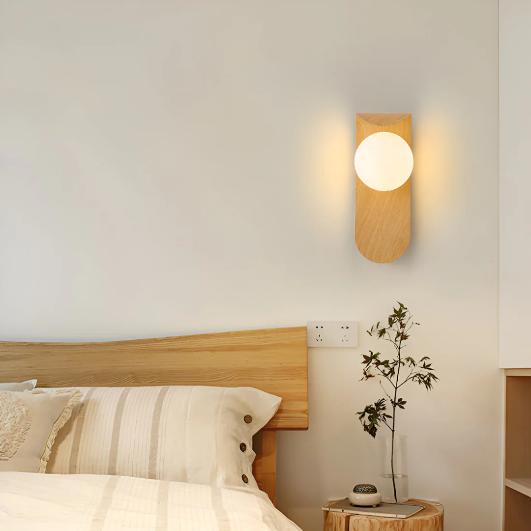 Japandi Wood Wall Sconce Round Globe Shade LED Wall Light