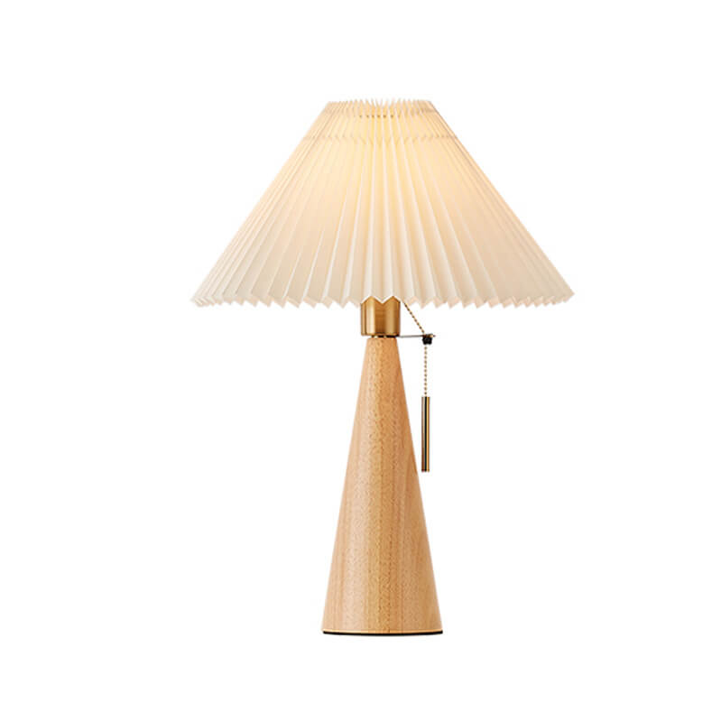 Japandi Wooden Pleated Fabric Shade Table Lamp