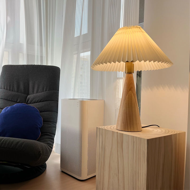 Japandi Wooden Pleated Fabric Shade Table Lamp