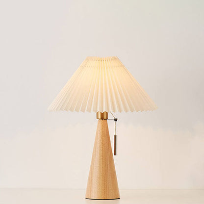 Japandi Wooden Pleated Fabric Shade Table Lamp