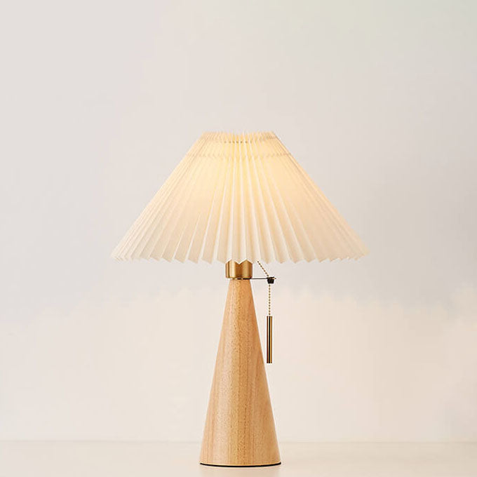Japandi Wooden Pleated Fabric Shade Table Lamp