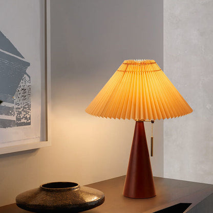 Japandi Wooden Pleated Fabric Shade Table Lamp