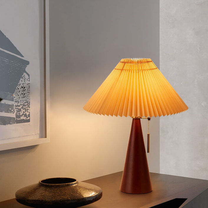 Japandi Wooden Pleated Fabric Shade Table Lamp