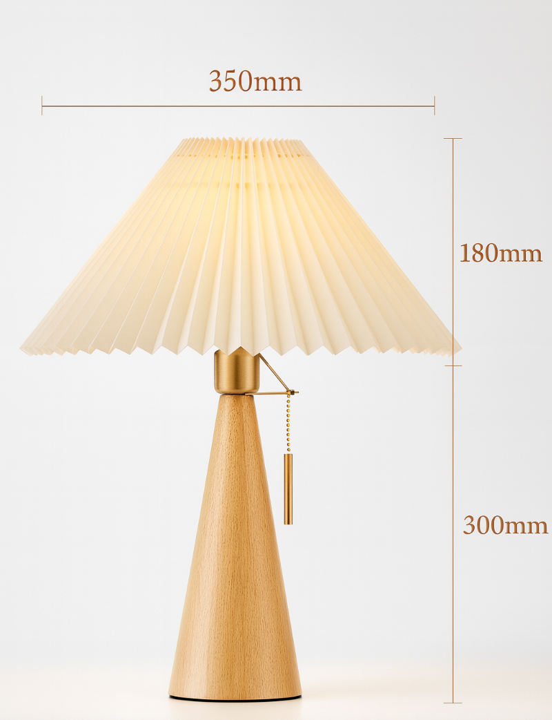 Japandi Wooden Pleated Fabric Shade Table Lamp