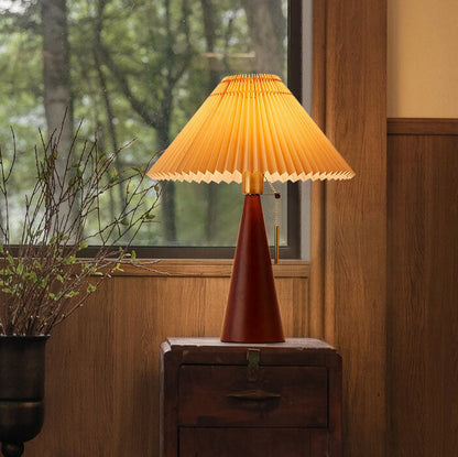 Japandi Wooden Pleated Fabric Shade Table Lamp