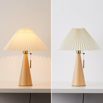 Japandi Wooden Pleated Fabric Shade Table Lamp