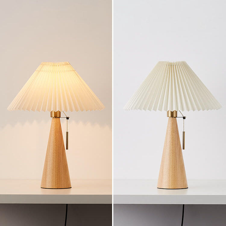 Japandi Wooden Pleated Fabric Shade Table Lamp