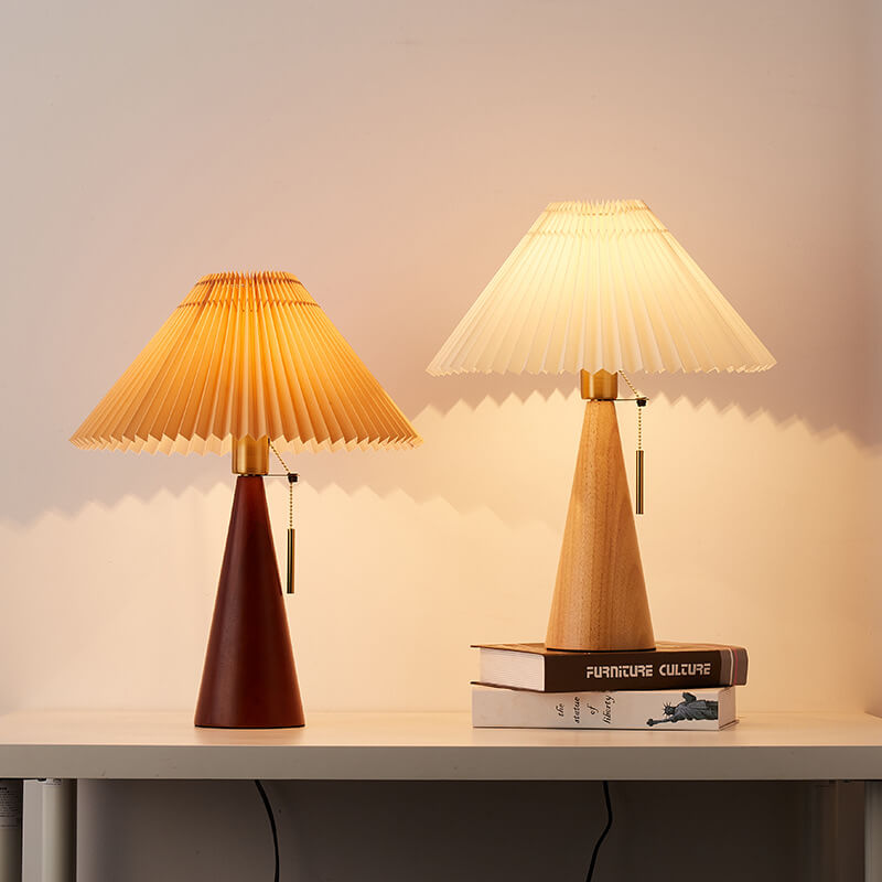 Japandi Wooden Pleated Fabric Shade Table Lamp