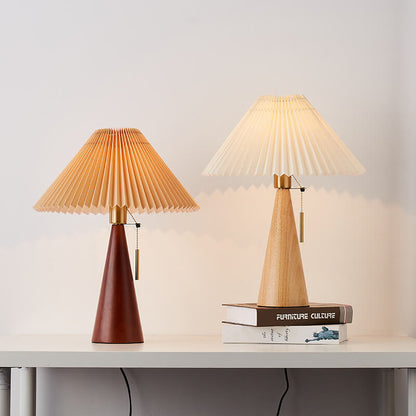 Japandi Wooden Pleated Fabric Shade Table Lamp