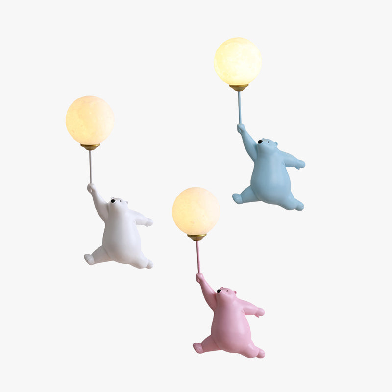 Kids Bear Holding Balloon Wall Light Bedroom Novelty Wall Lamp