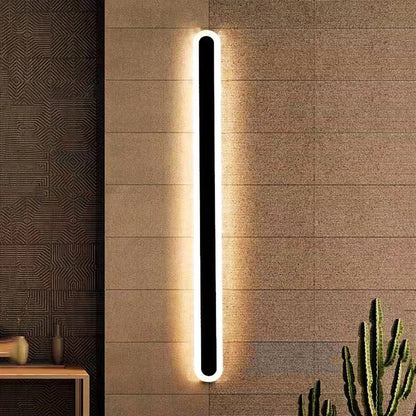 Linear Oval Black Metal Outdoor Wall Light