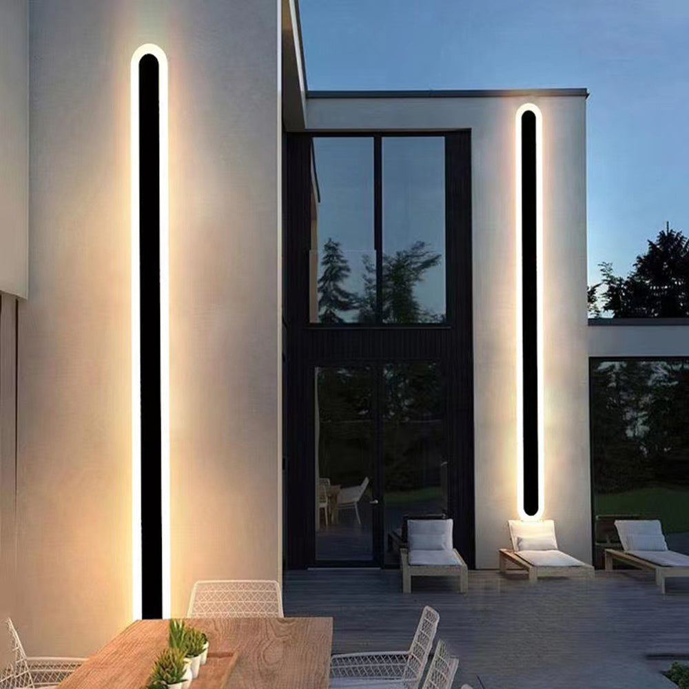 Linear Oval Black Metal Outdoor Wall Light