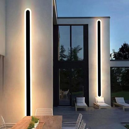 Linear Oval Black Metal Outdoor Wall Light
