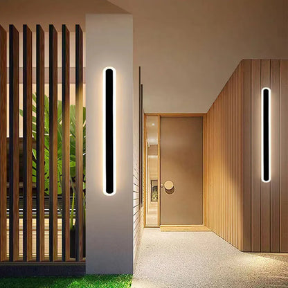 Linear Oval Black Metal Outdoor Wall Light