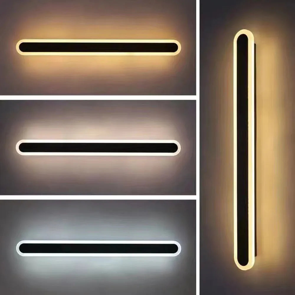 Linear Oval Black Metal Outdoor Wall Light