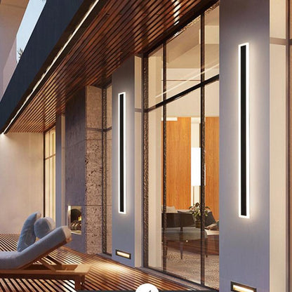 Matte Black Slim Linear Outdoor Wall Light LED Garden Sconce