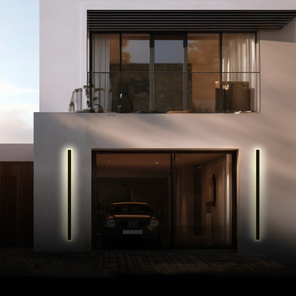 Matte Black Slim Linear Outdoor Wall Light LED Garden Sconce