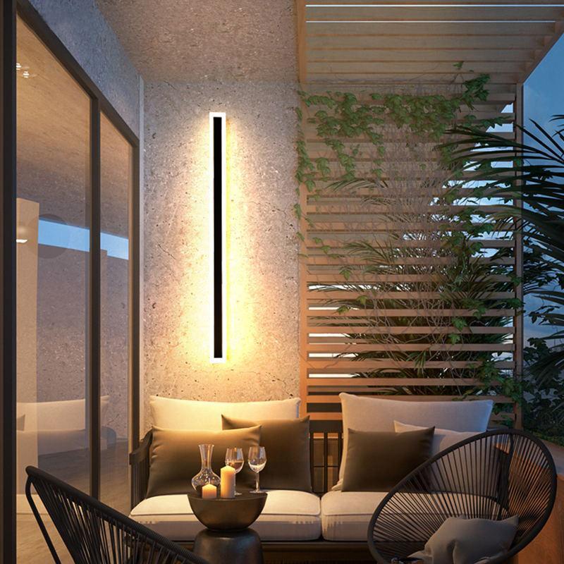 Matte Black Slim Linear Outdoor Wall Light LED Garden Sconce