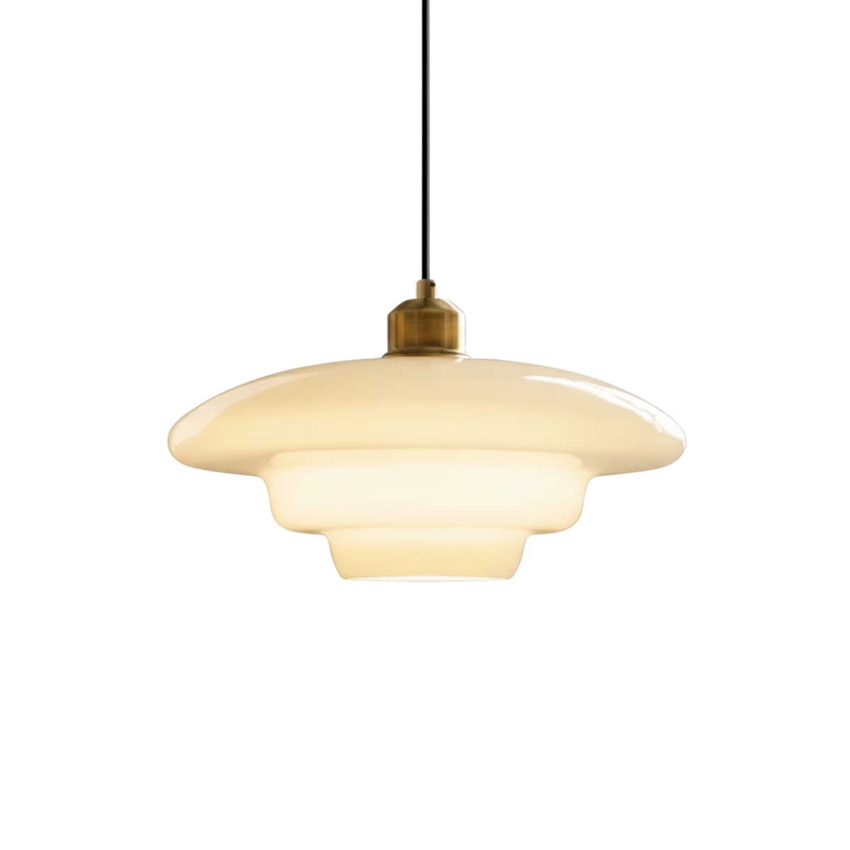 Mid Century White Opal Glass Pendant Light With Brass Detail