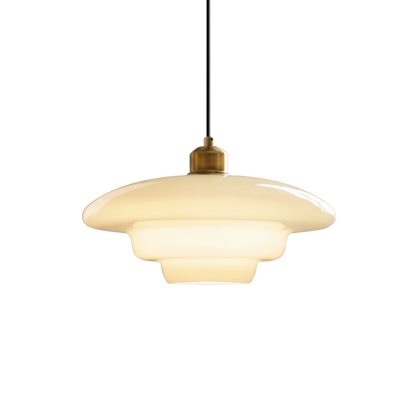 Mid Century White Opal Glass Pendant Light With Brass Detail