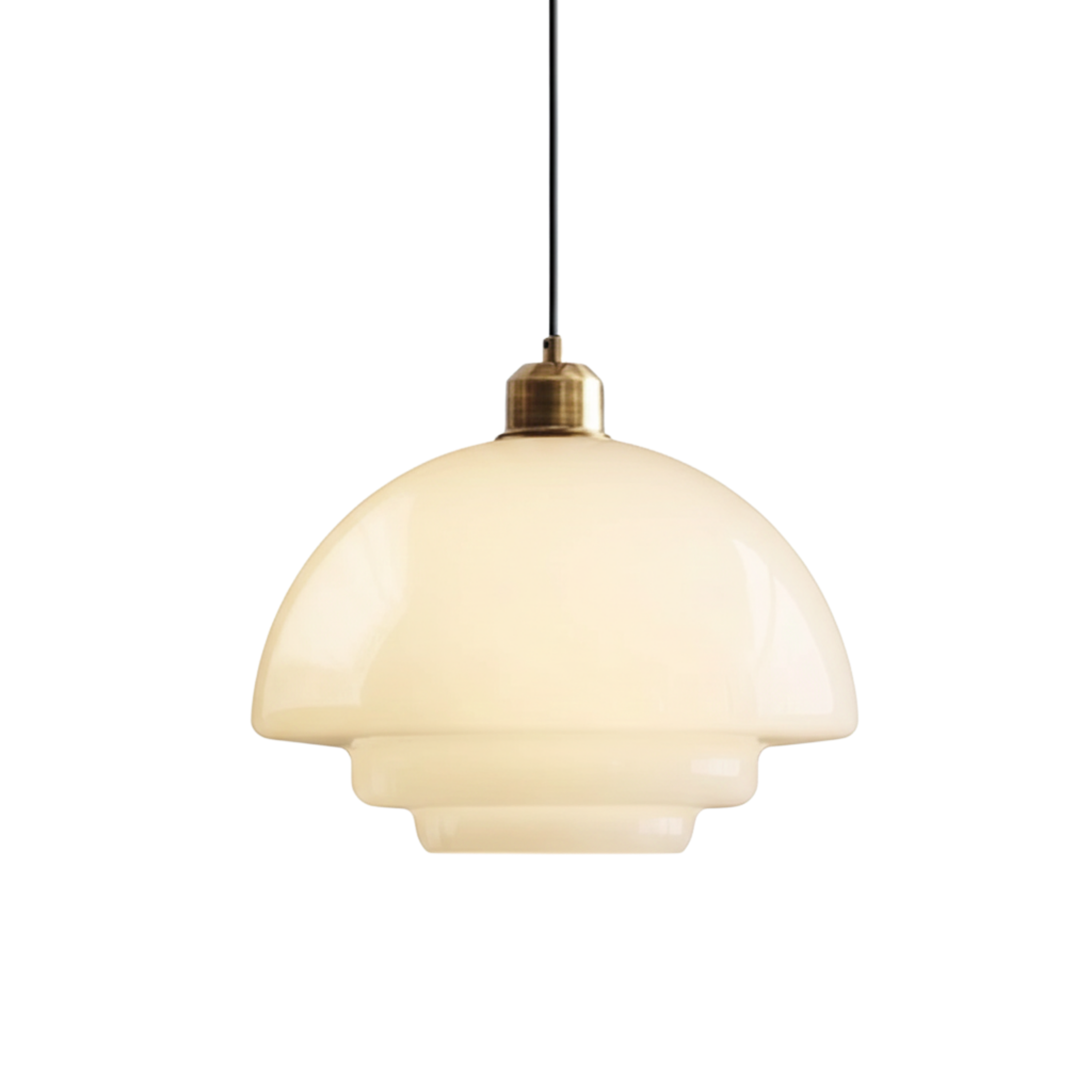 Mid Century White Opal Glass Pendant Light With Brass Detail