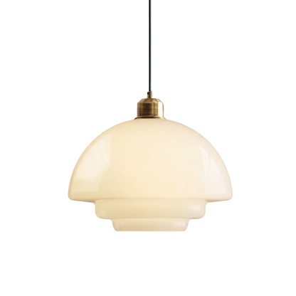 Mid Century White Opal Glass Pendant Light With Brass Detail