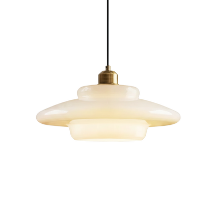 Mid Century White Opal Glass Pendant Light With Brass Detail