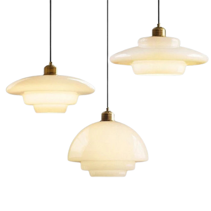 Mid Century White Opal Glass Pendant Light With Brass Detail
