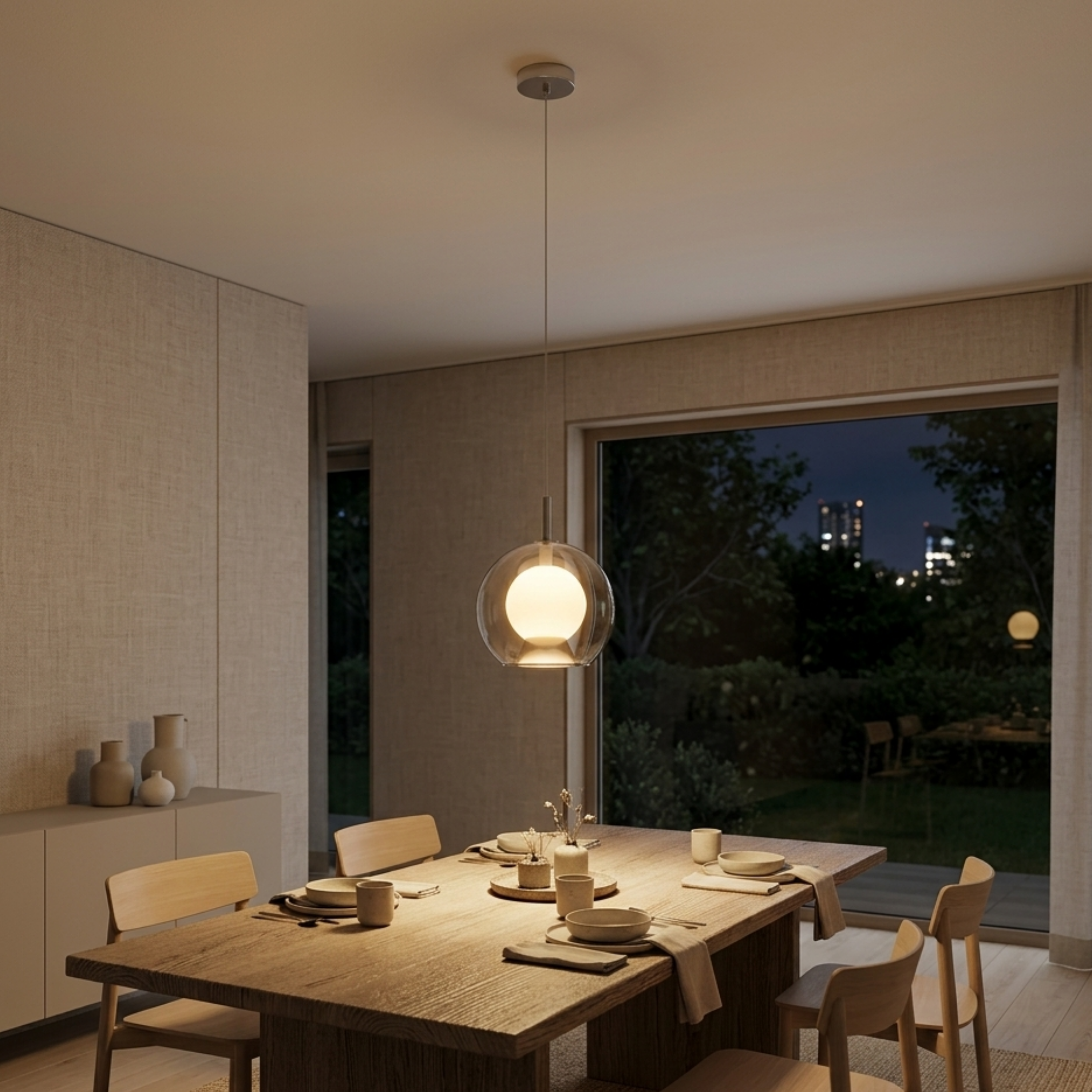 Minimalist Dimmable Glass Globe Pendant Light with Integrated LED
