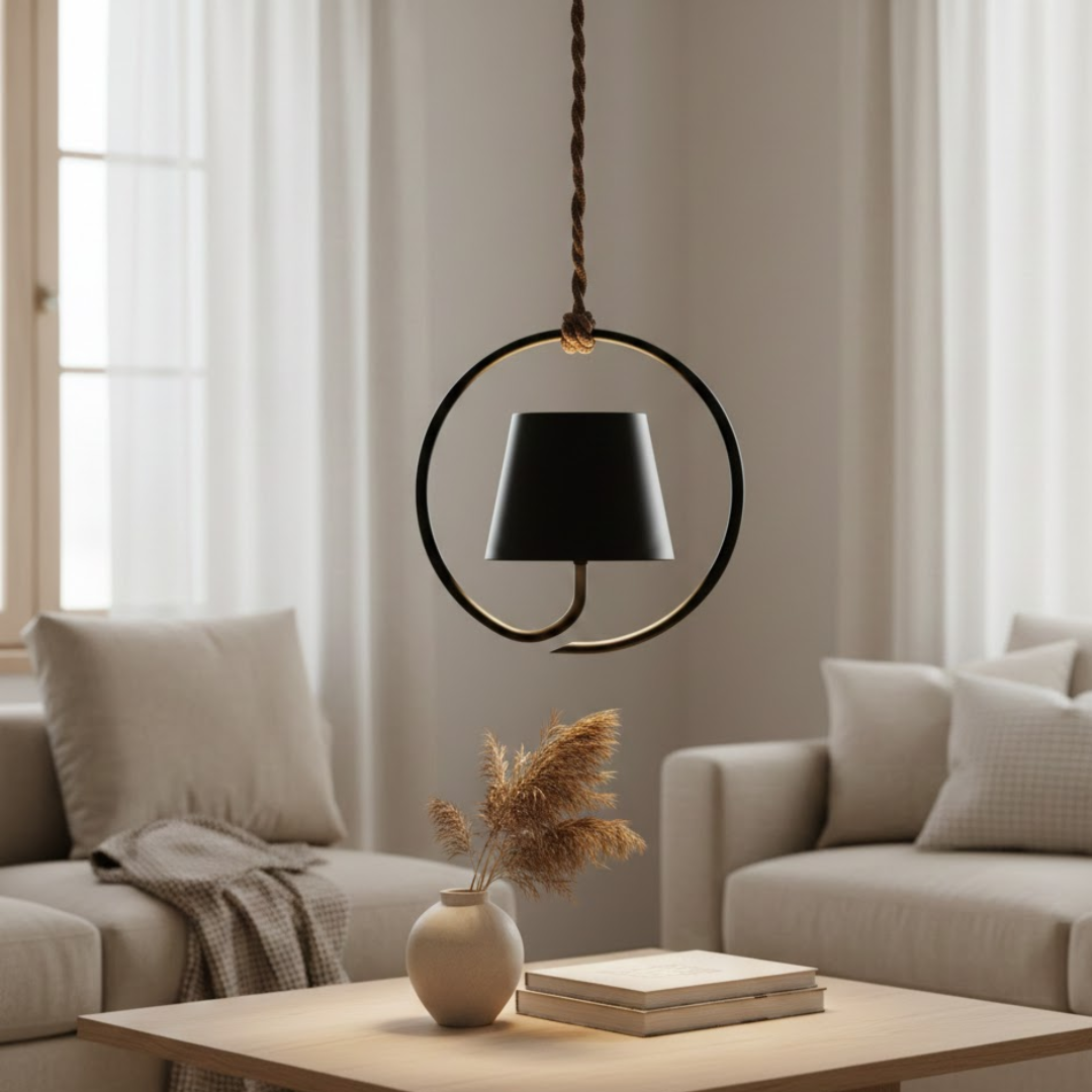 Minimalist LED Ring Frame Pendant Light With Tapered Shade