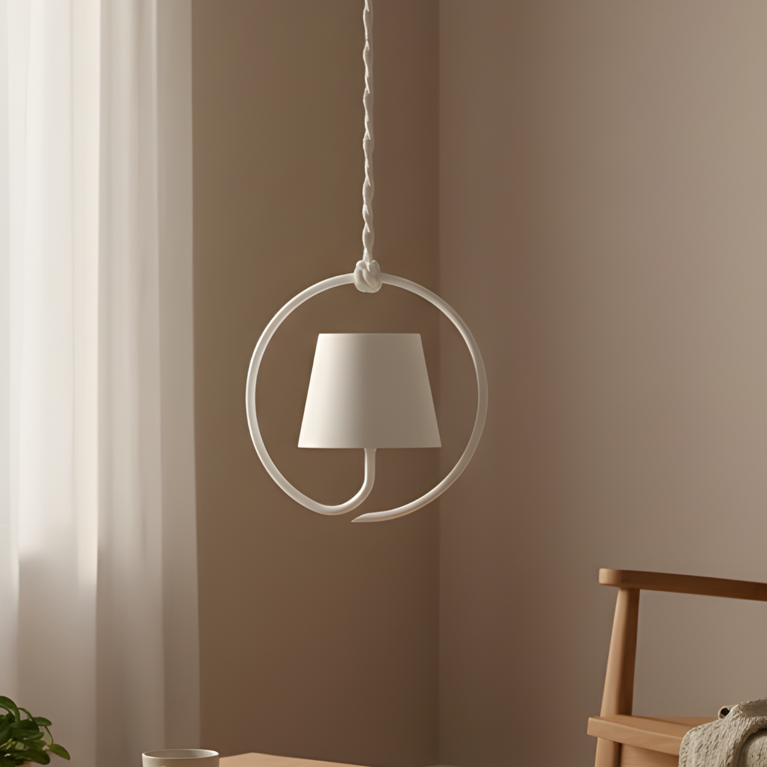 Minimalist LED Ring Frame Pendant Light With Tapered Shade