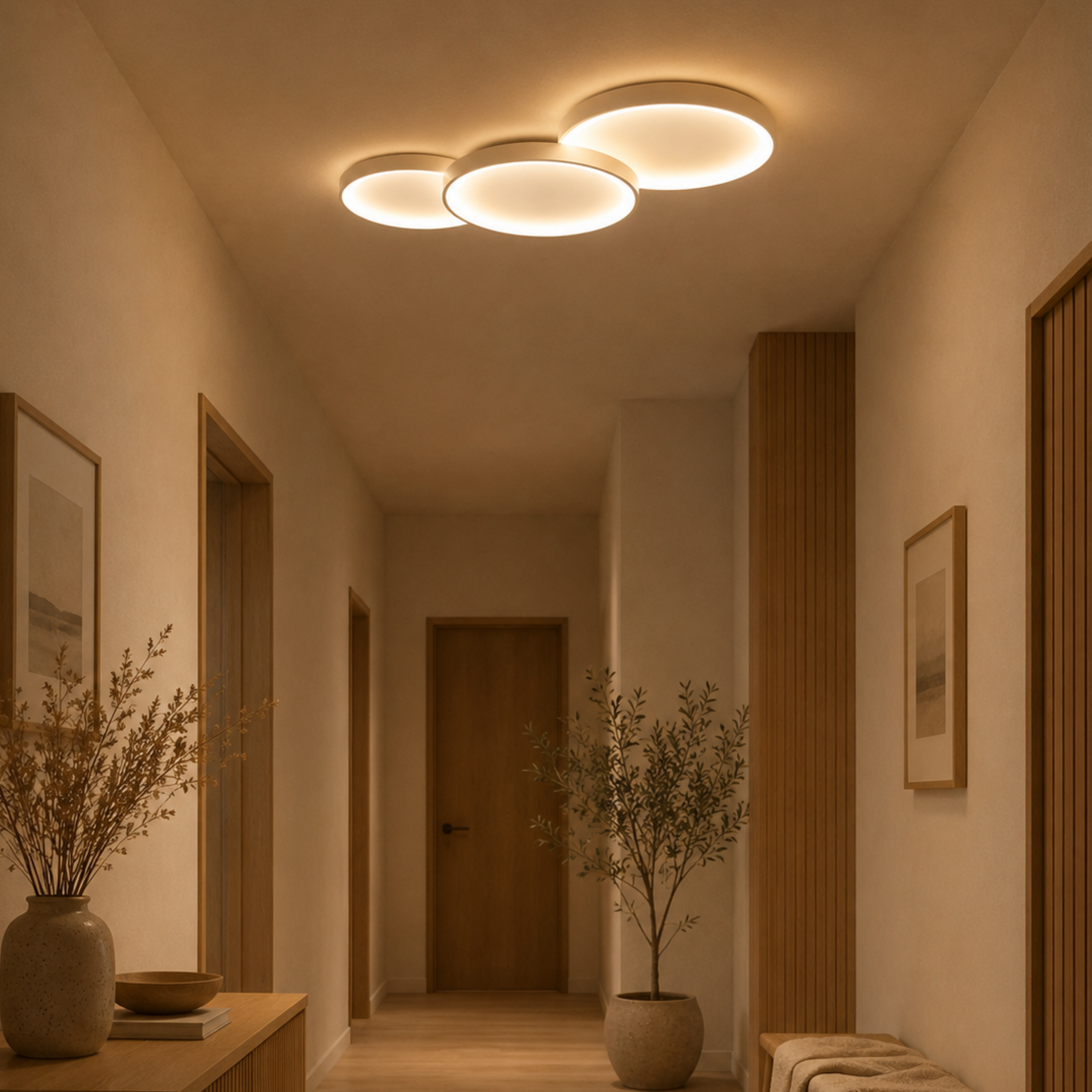 Minimalist Round LED Flush Mount Ceiling Light In Black Or White Single Or Three Ring Set